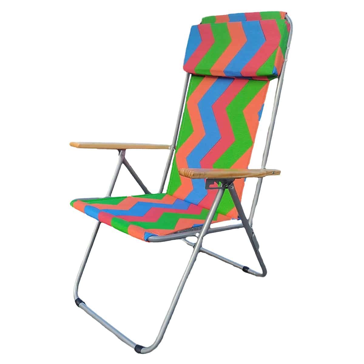 Silla de playa alta reclinable de cretona con reposabrazos National Multicolor