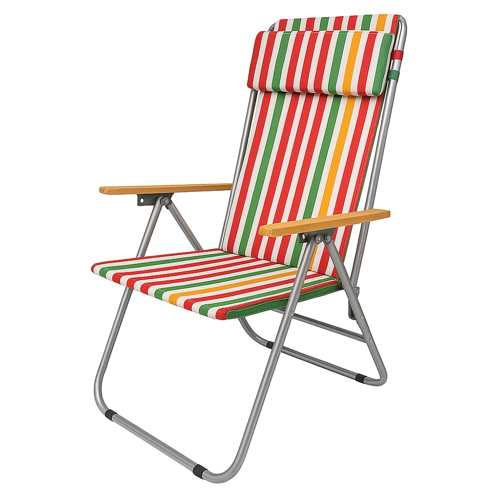 Silla de playa alta reclinable de cretona con brazos National Stripes Multicolor