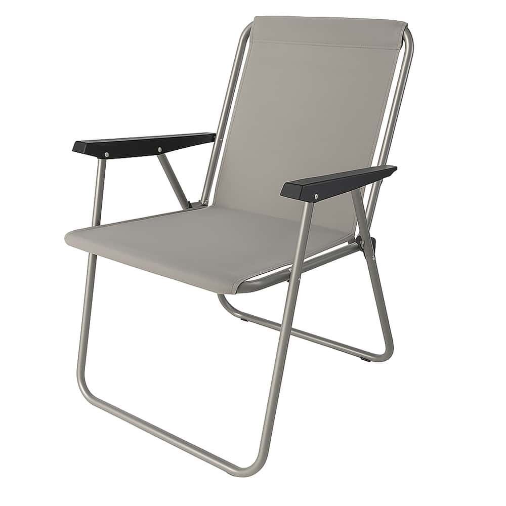 Silla de cretona con muelles y reposabrazos en rayas grises