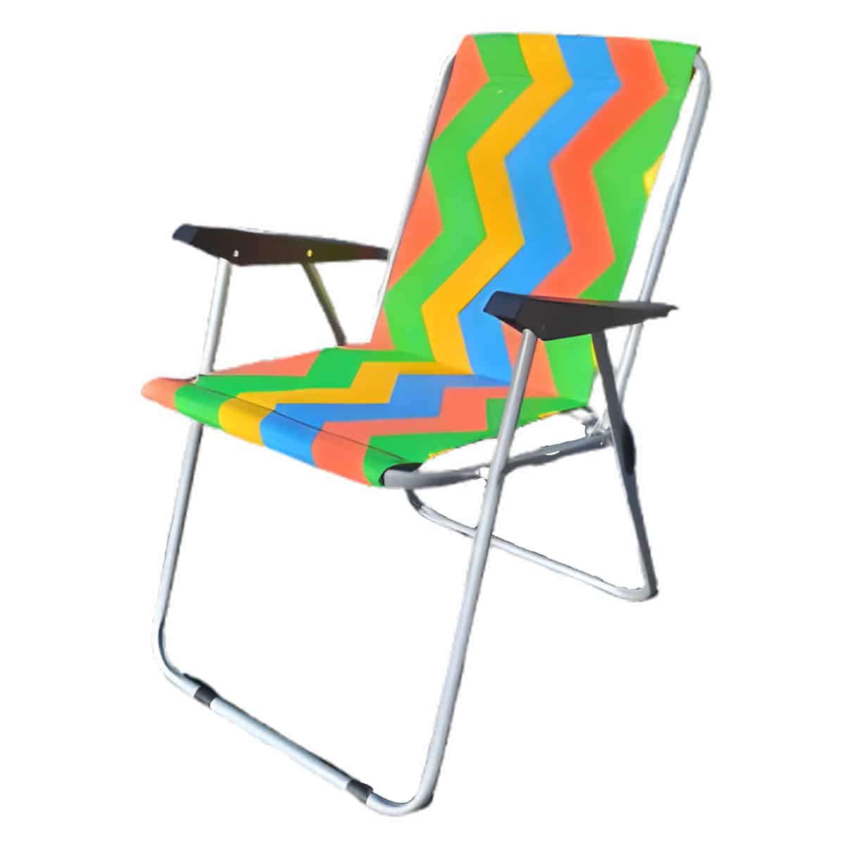 Silla de cretona multicolor con muelles y reposabrazos