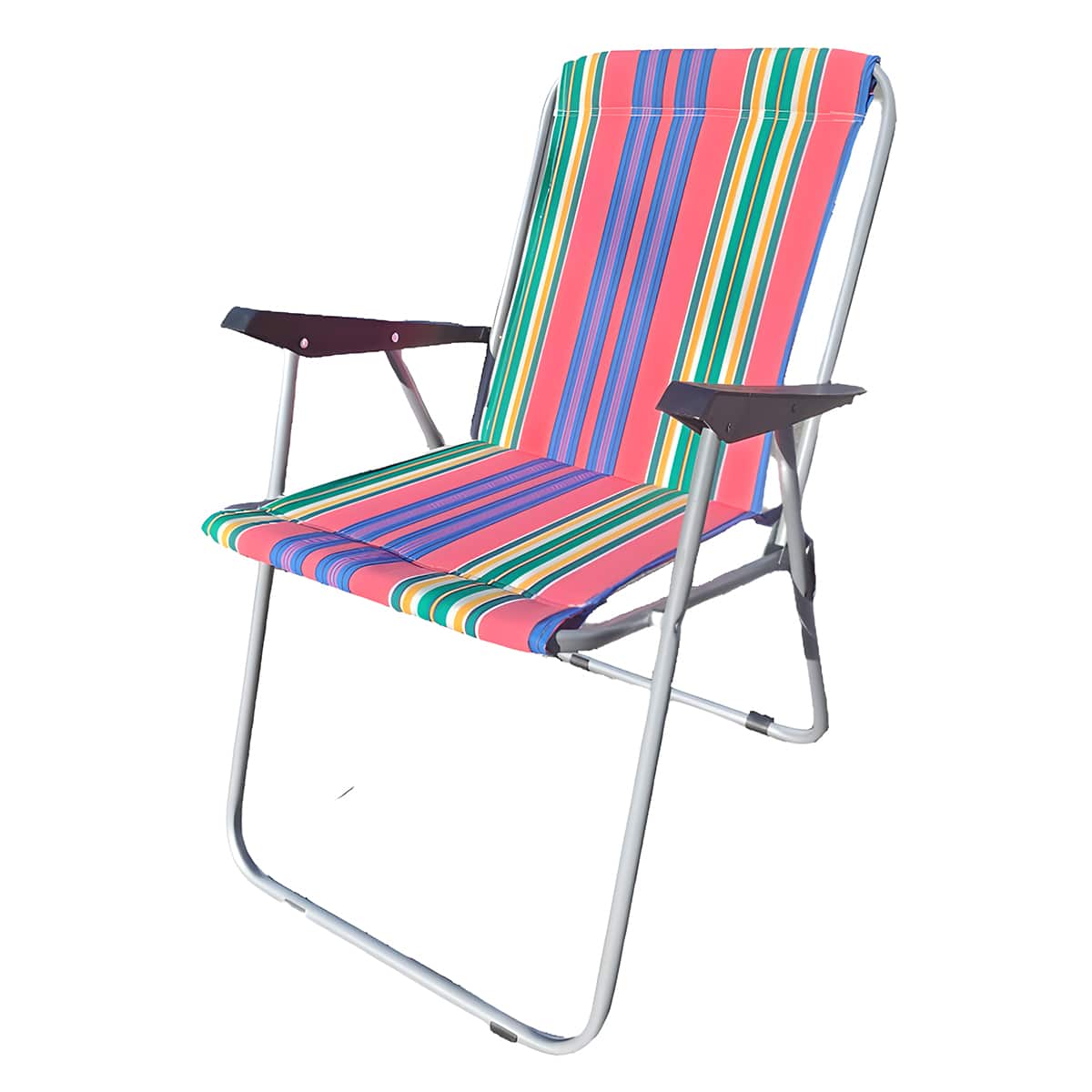Silla Cretona con Muelles y Reposabrazos Rayas Multicolores