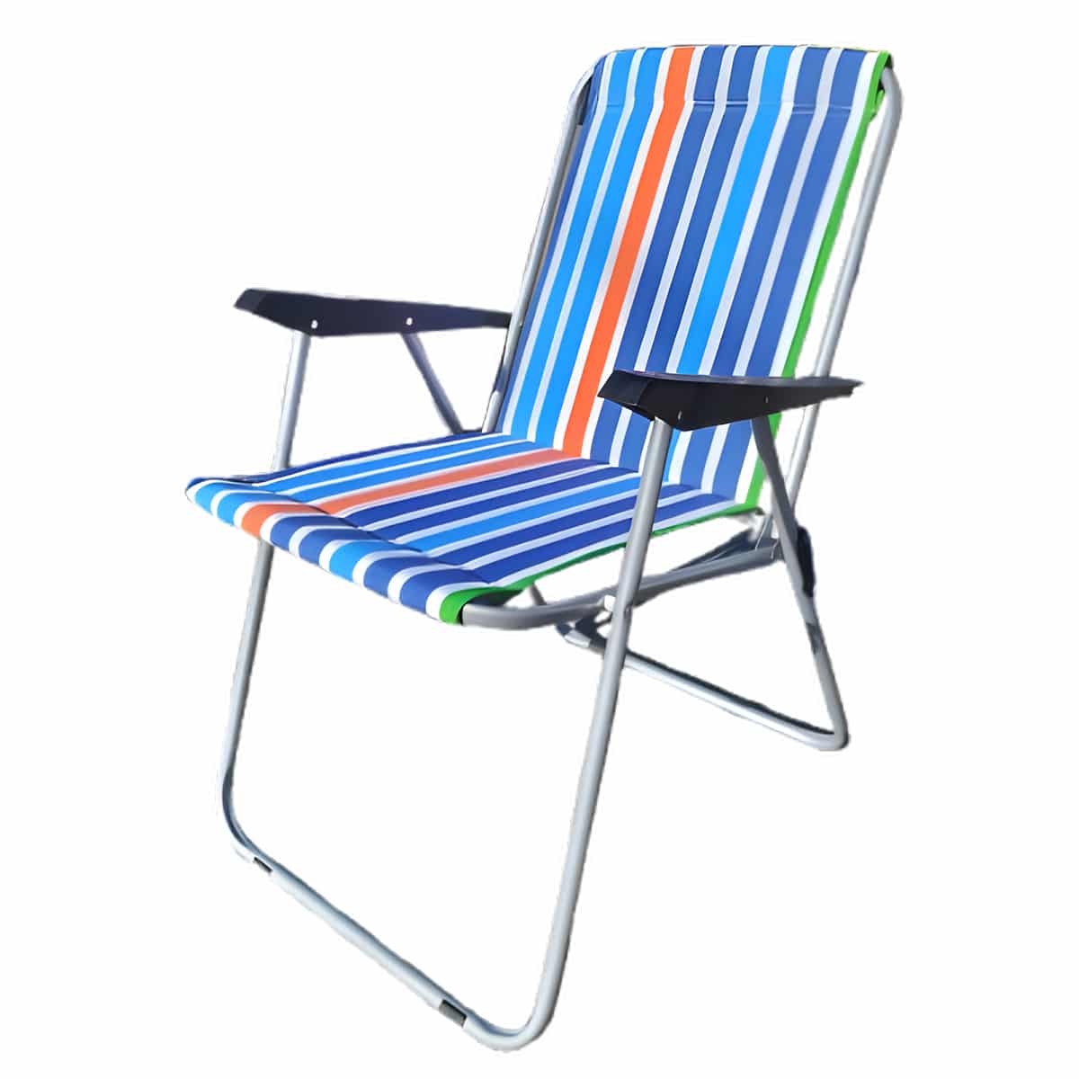 Silla Cretona con Muelles y Reposabrazos Rayas Rojo Azul Blanco