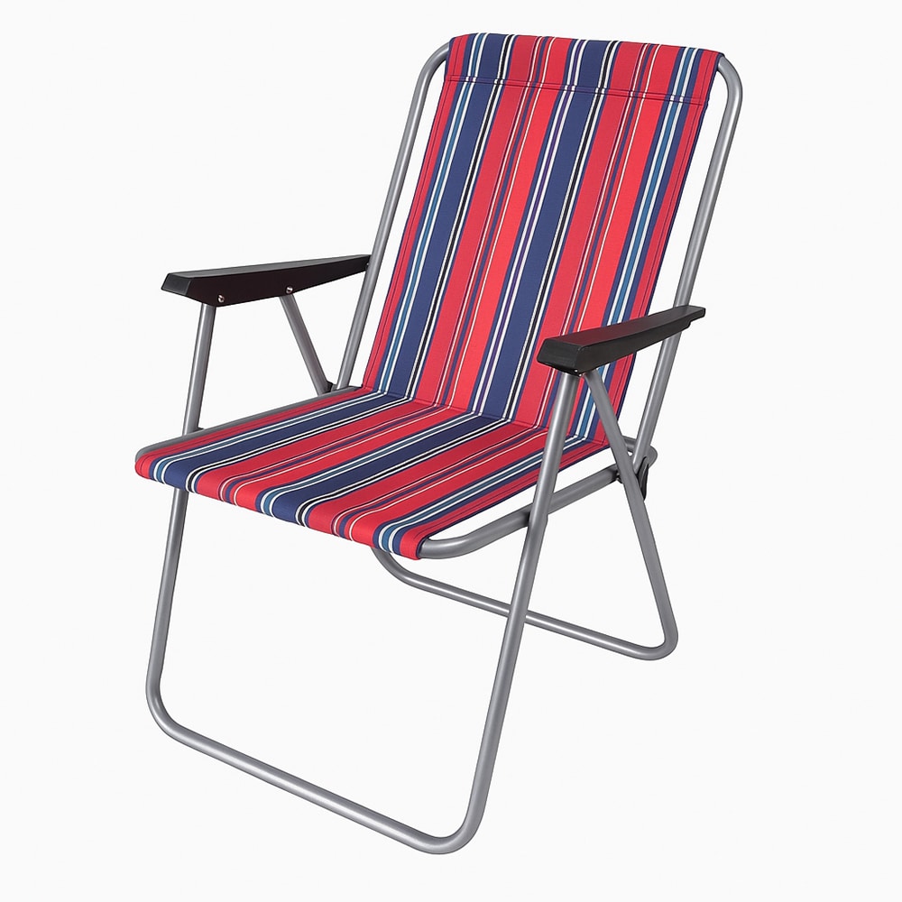 Silla Cretona con Muelles y Reposabrazos Rayas Rojas Azules