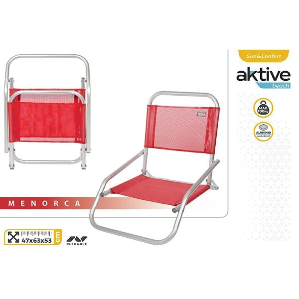 Silla de playa fija baja de aluminio Aktive roja