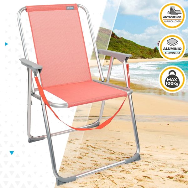 Silla Playa Tradicional de Aluminio Rosa con Alas Aktive