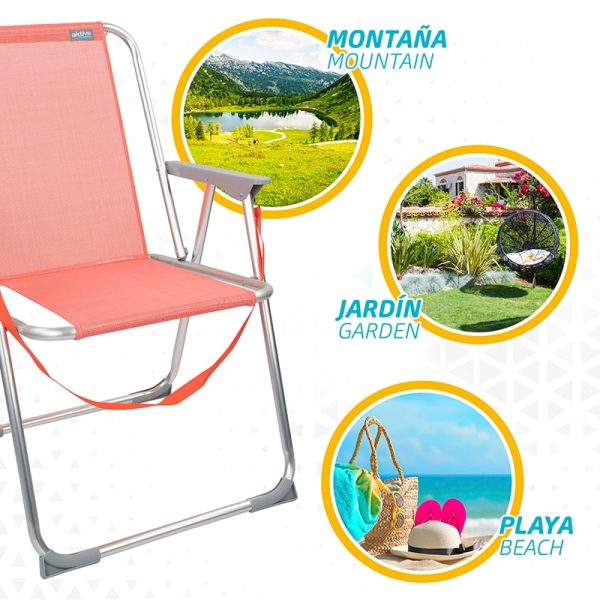 Silla Playa Tradicional de Aluminio Rosa con Alas Aktive
