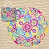 Toalla de playa redonda de microfibra con bolsa Mandala Psychedelic Lotus