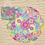 Toalla de playa redonda de microfibra con bolsa Mandala Psychedelic Lotus