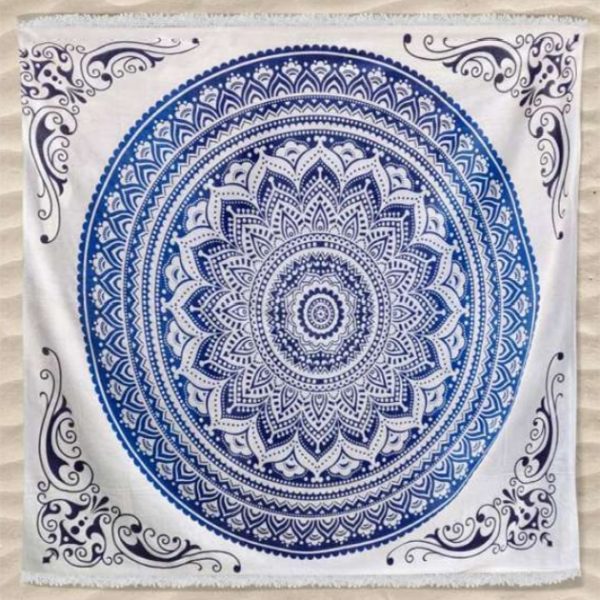 Toalla redonda grande con mandala indio, 240 x 210 cm