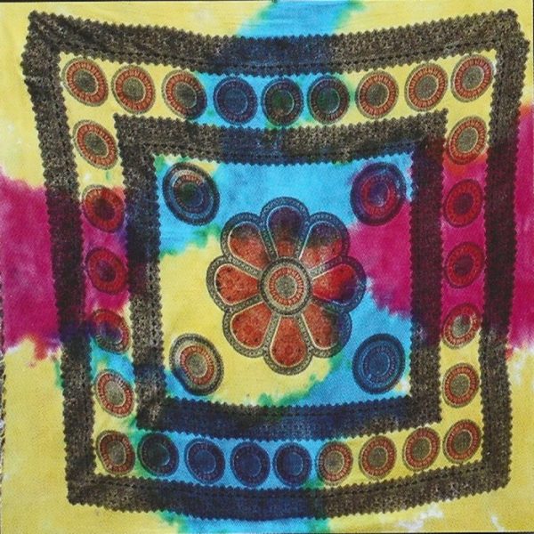 Toalla india grande multicolor 240 x 210 cm Flor de mandala con círculos