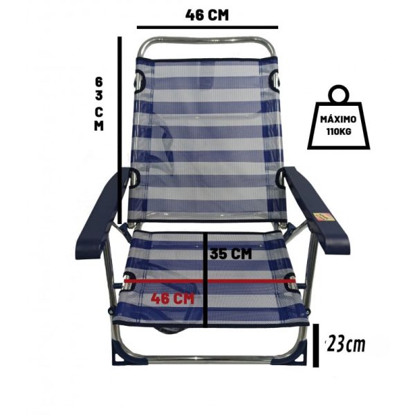 Silla Playa Reclinable de Aluminio con Alas Alco Rayas (Azul y Blanco)