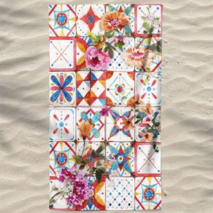 Toalla de playa de microfibra con azulejos de colores