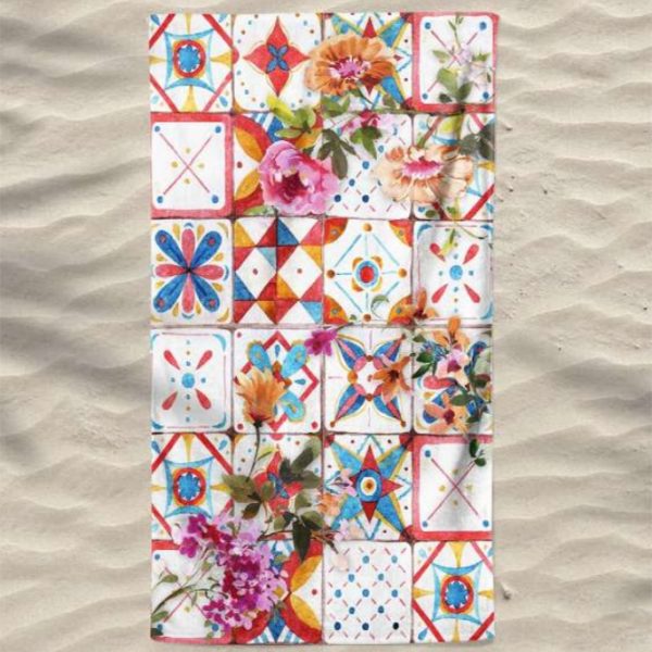 Toalla de playa de microfibra con azulejos de colores