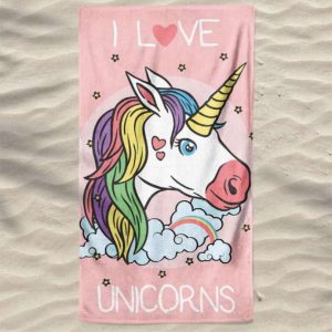 Toalla de playa de microfibra I Love Unicorns