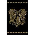 Toalla de playa de algodón negro con elefante dorado