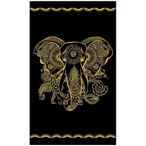 Toalla de playa de algodón negro con elefante dorado