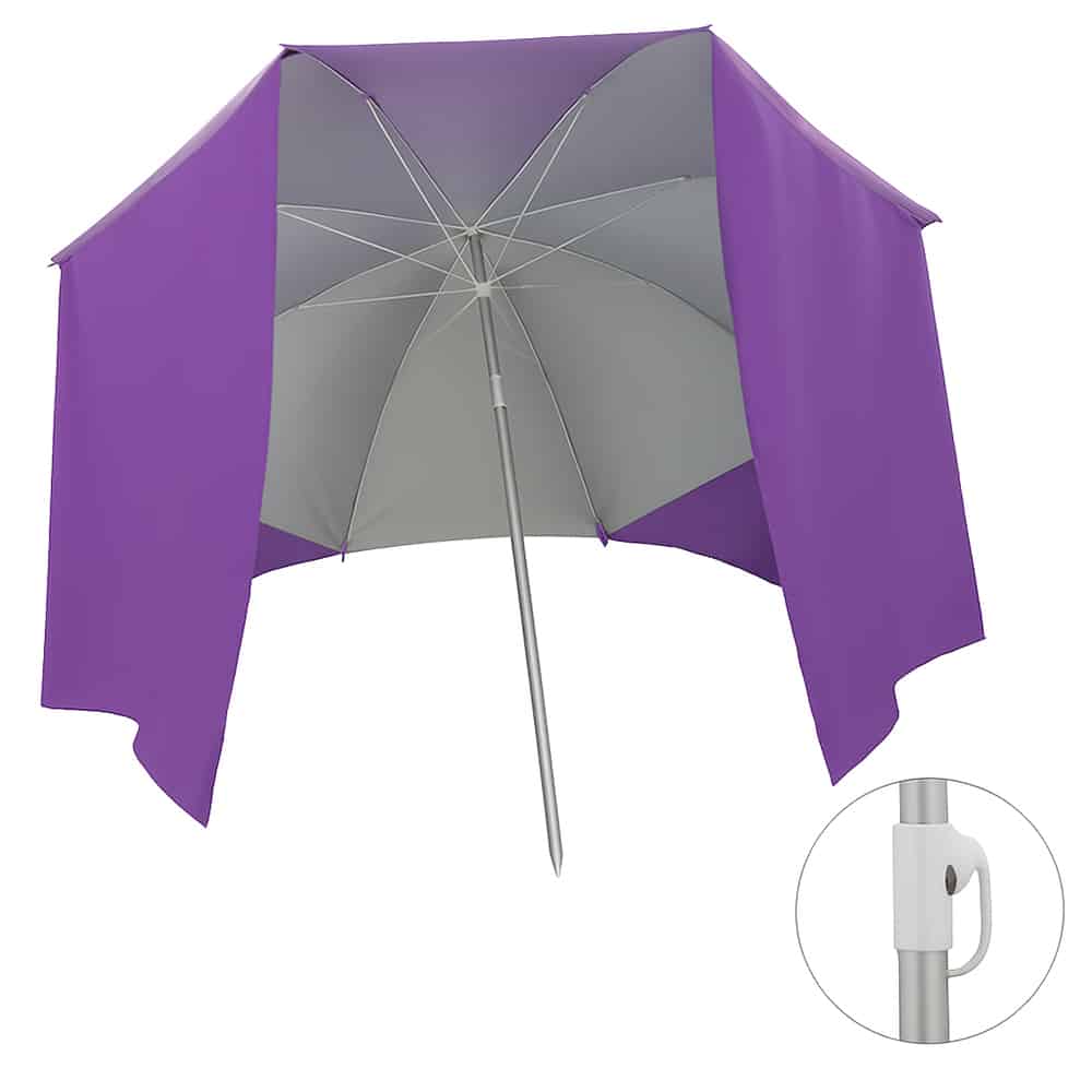 Sombrilla Aluminio Nylon Protección UV 1,80 m con Solapas Laterales Morado