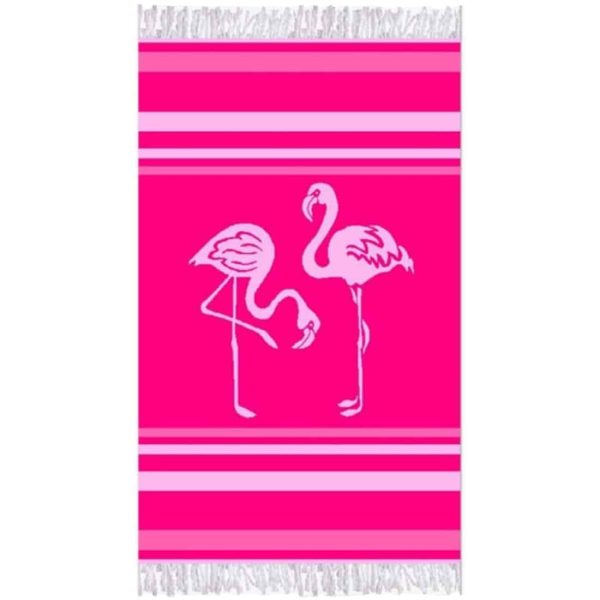 Toalla Pareo de Algodón con Flecos de Flamenco Rosa