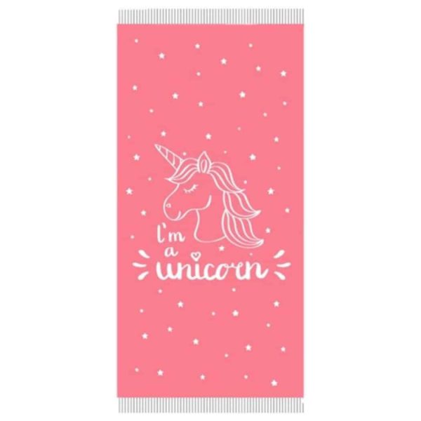 Toalla Pareo de Algodón con Flecos Soy Unicornio Rosa