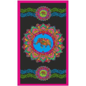 Toalla de playa de microfibra negra Mandala Elefante