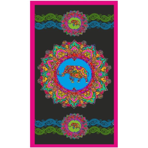 Toalla de playa de microfibra negra Mandala Elefante