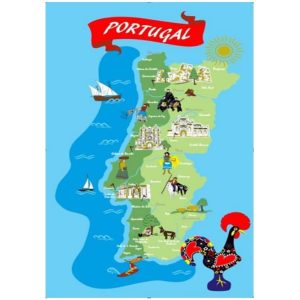 Toalla de playa de microfibra Mapa Portugal Figuras típicas de la región