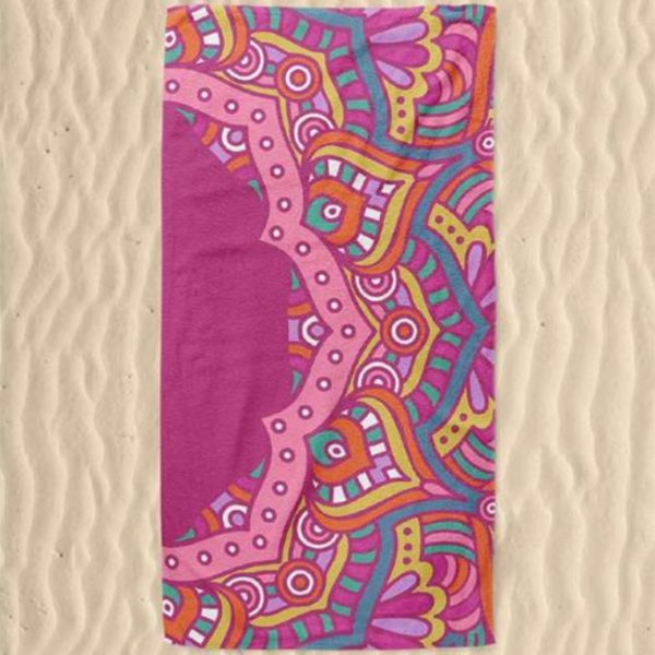 Toalla de playa de microfibra con mandala rosa