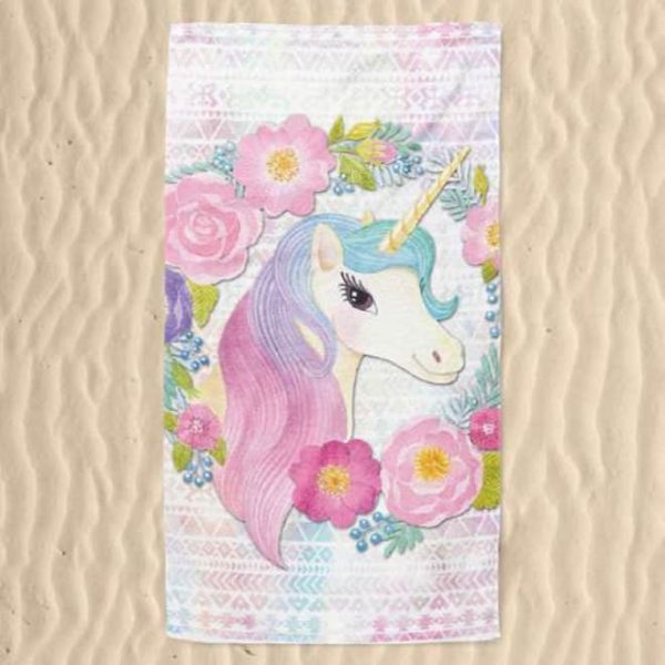 Toalla de playa de microfibra con flores de unicornio