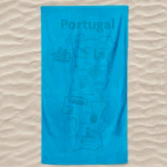 Toalla De Playa Liso Microfibra Mapa Portugal Relieve Azul Claro