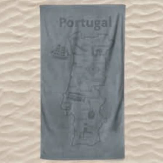 Toalla de Playa Lisa de Microfibra Mapa Portugal Relieve Gris