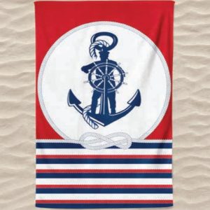 Toalla de Playa de Microfibra Anchor, Timón y Cuerdas, Azul, Rojo y Blanco