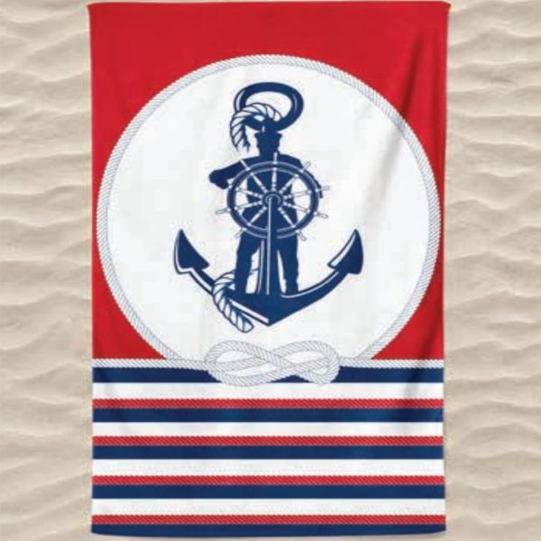 Toalla de Playa de Microfibra Anchor, Timón y Cuerdas, Azul, Rojo y Blanco