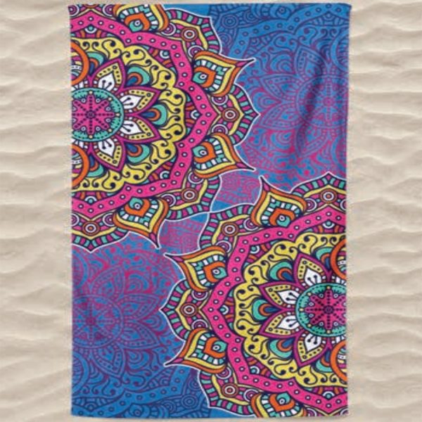 Toalla de Playa de Microfibra Dos Mandalas Multicolores