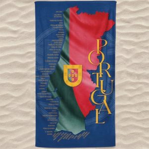Toalla de Playa de Microfibra Mapa de Portugal Bandera Escudo Fondo Azul