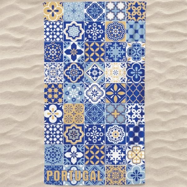 Toalla de Playa de Microfibra Azulejos Portugal Abajo Izquierda