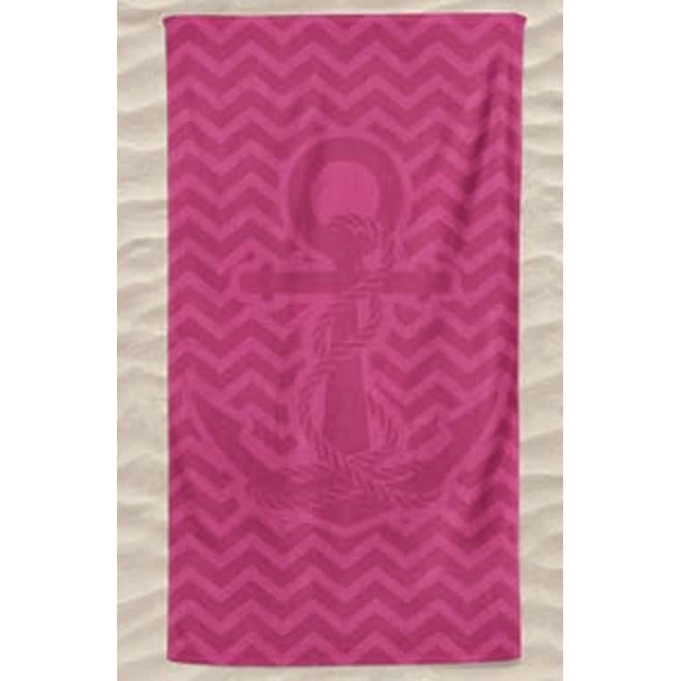Toalla de playa lisa de microfibra Ancla con relieve de ondas Rosa