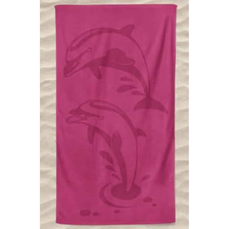 Toalla de Playa Lisa Microfibra Dos Delfines Relieve Rosa