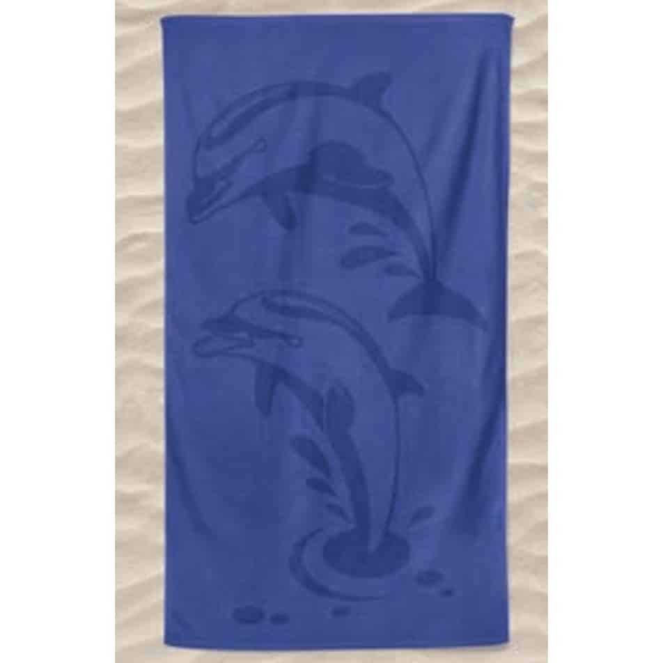 Toalla de Playa Lisa de Microfibra Dos Delfines en Relieve Azul