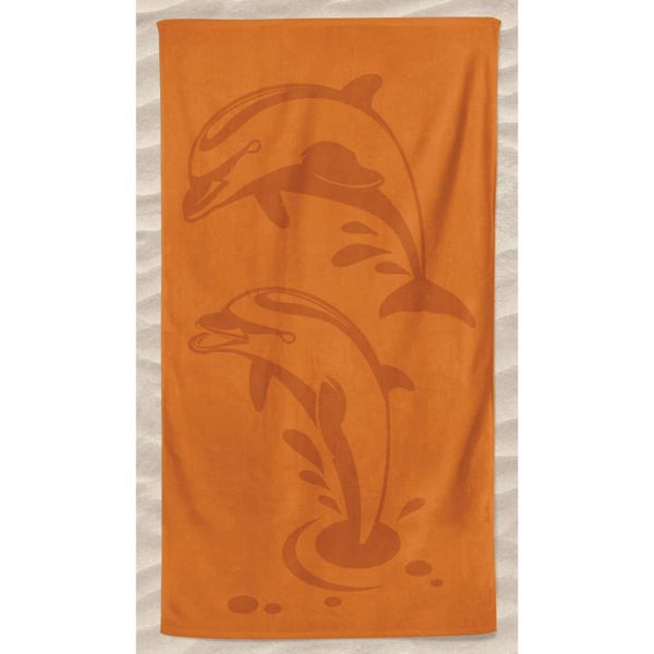 Toalla de Playa Lisa Microfibra Dos Delfines Relieve Naranja