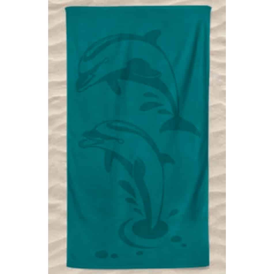 Toalla de Playa Lisa de Microfibra Dos Delfines en Relieve Turquesa