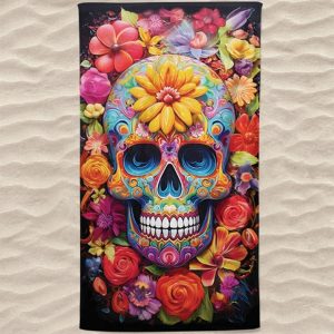 Toalla de playa de microfibra con flores de calavera de colores