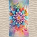 Toalla de playa de microfibra con flor de loto colorida