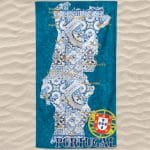 Toalla de Playa de Microfibra Portugal Mapa Azulejos Escudo Azul