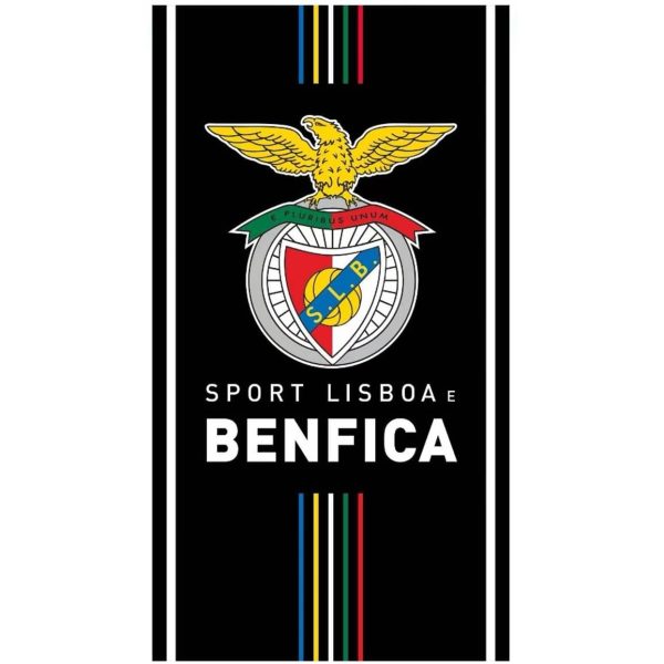 Toalla de playa de microfibra con licencia Sport Lisboa e Benfica negro con rayas de colores
