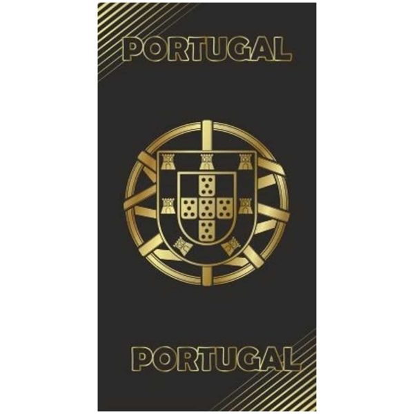 Toalla de Playa Microfibra Negra Escudo Portugal Oro