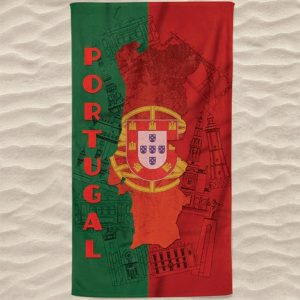 Toalla de Playa de Microfibra Mapa de Portugal Fondo Símbolos de las Regiones