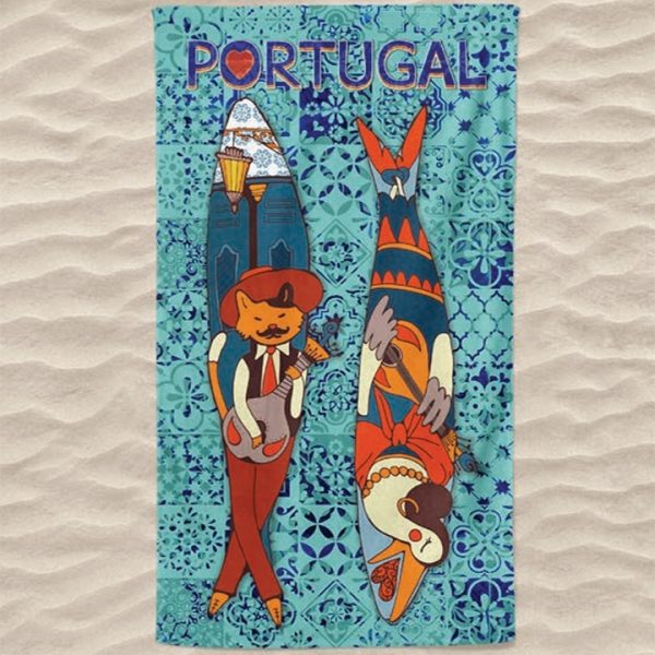 Toalla de Playa Portugal Microfibra Sardinas Azulejos Azules