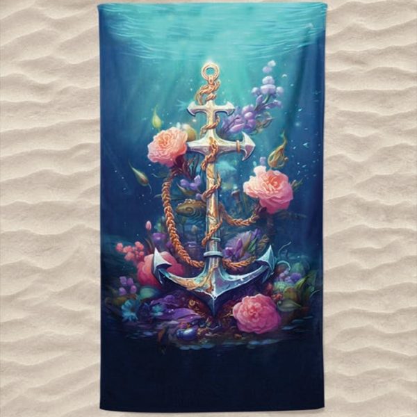 Toalla de playa de microfibra con flores de ancla