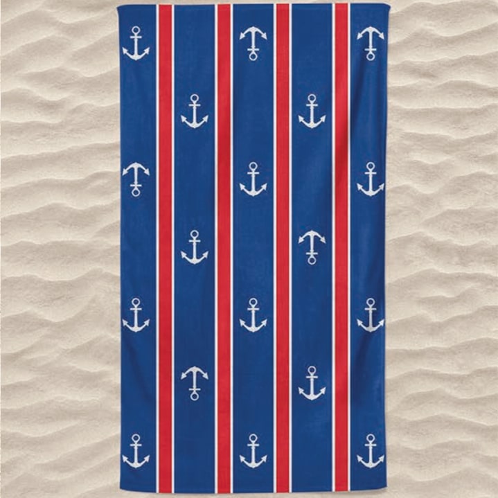 Toalla de playa de microfibra con anclas de rayas azules