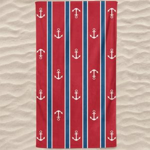 Toalla de playa de microfibra con anclas de rayas rojas